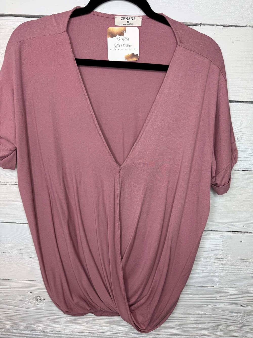 Zenana Outfitters Mauve Pink Twist-Front V-Neck Top